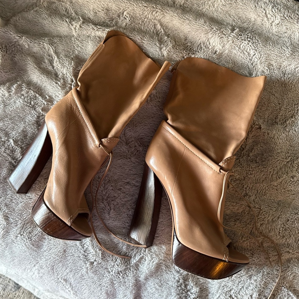 Casadei Wood Curve Detail Boot Heel Peep Toe